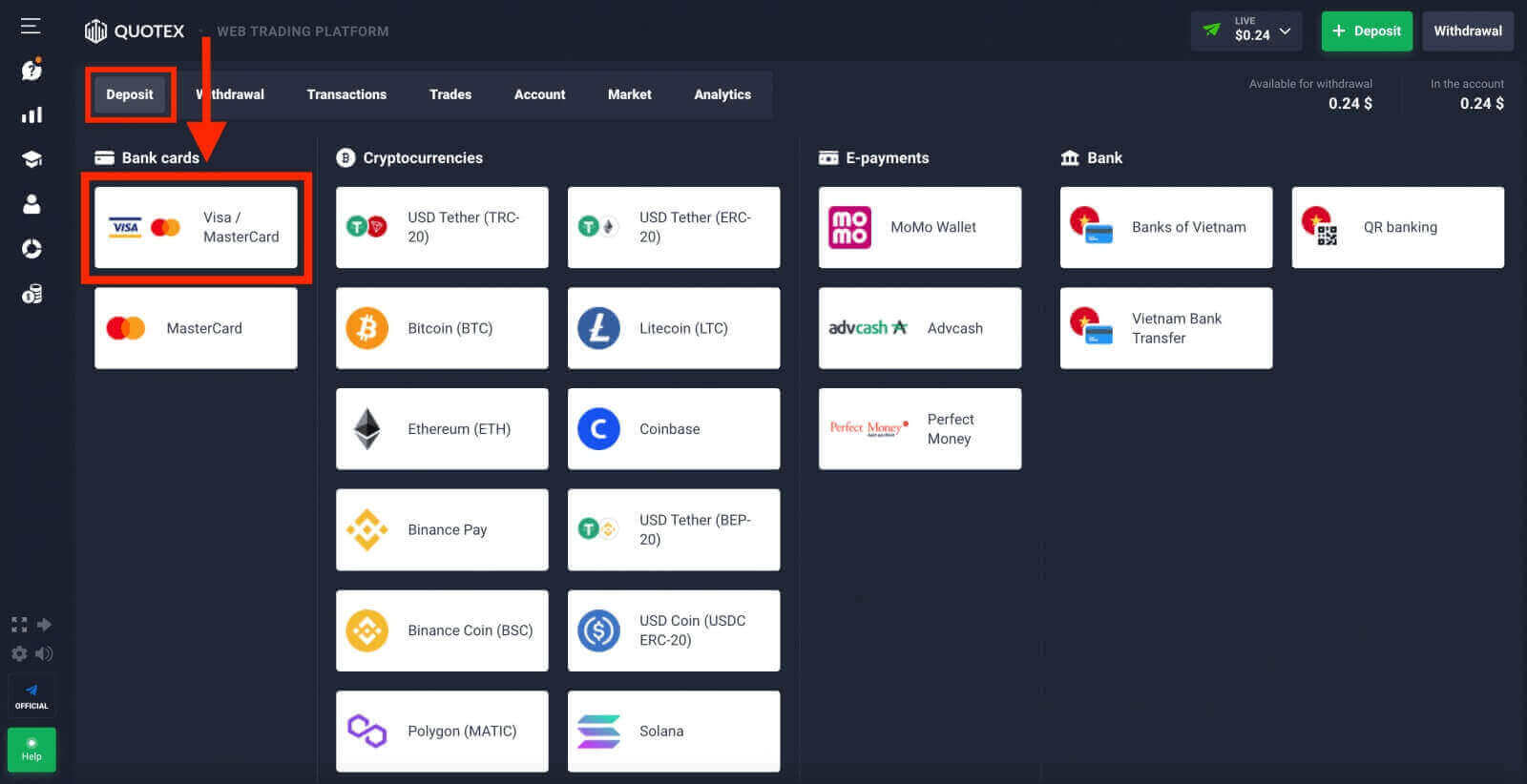 Como fazer login e depositar no Quotex